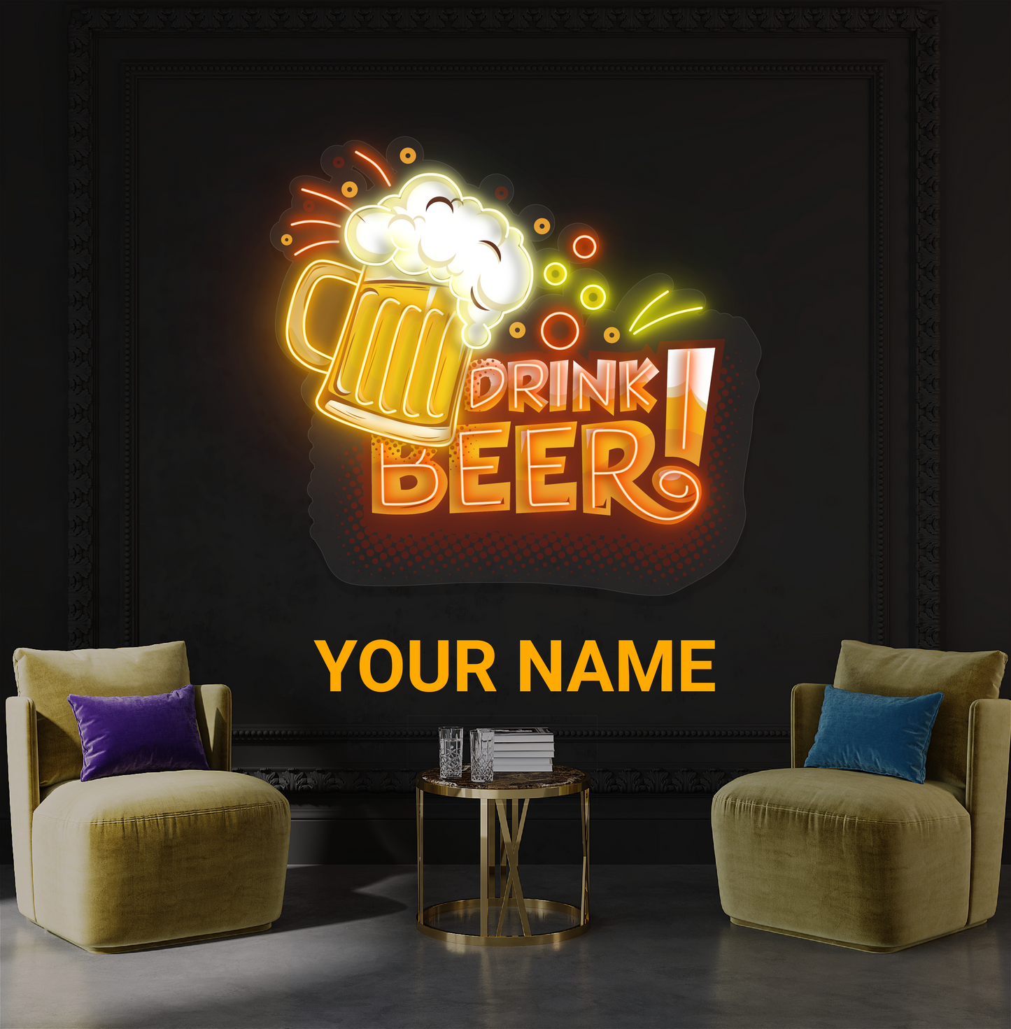 Panneau néon à LED avec illustration de boisson de bière