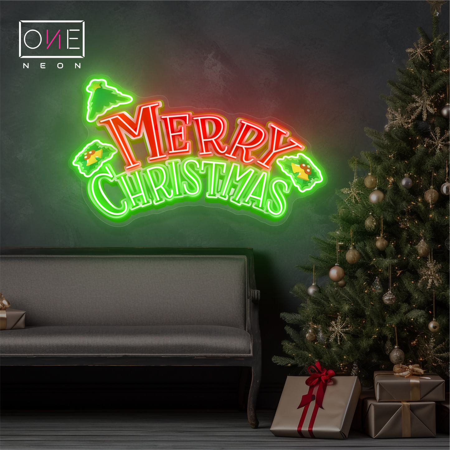 Panneau néon à LED avec illustration festive de Noël