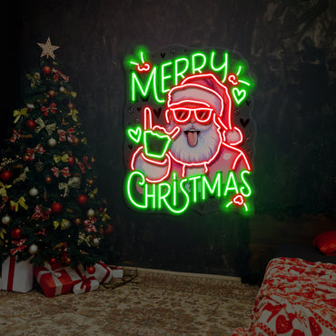 Christmas Rockin Santa Artwork LED Neon Sign