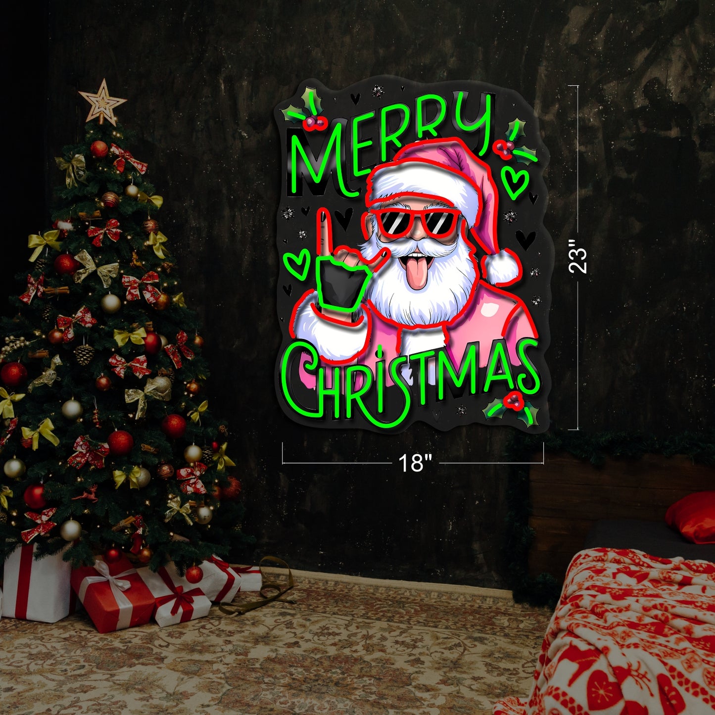 Christmas Rockin Santa Artwork LED Neon Sign