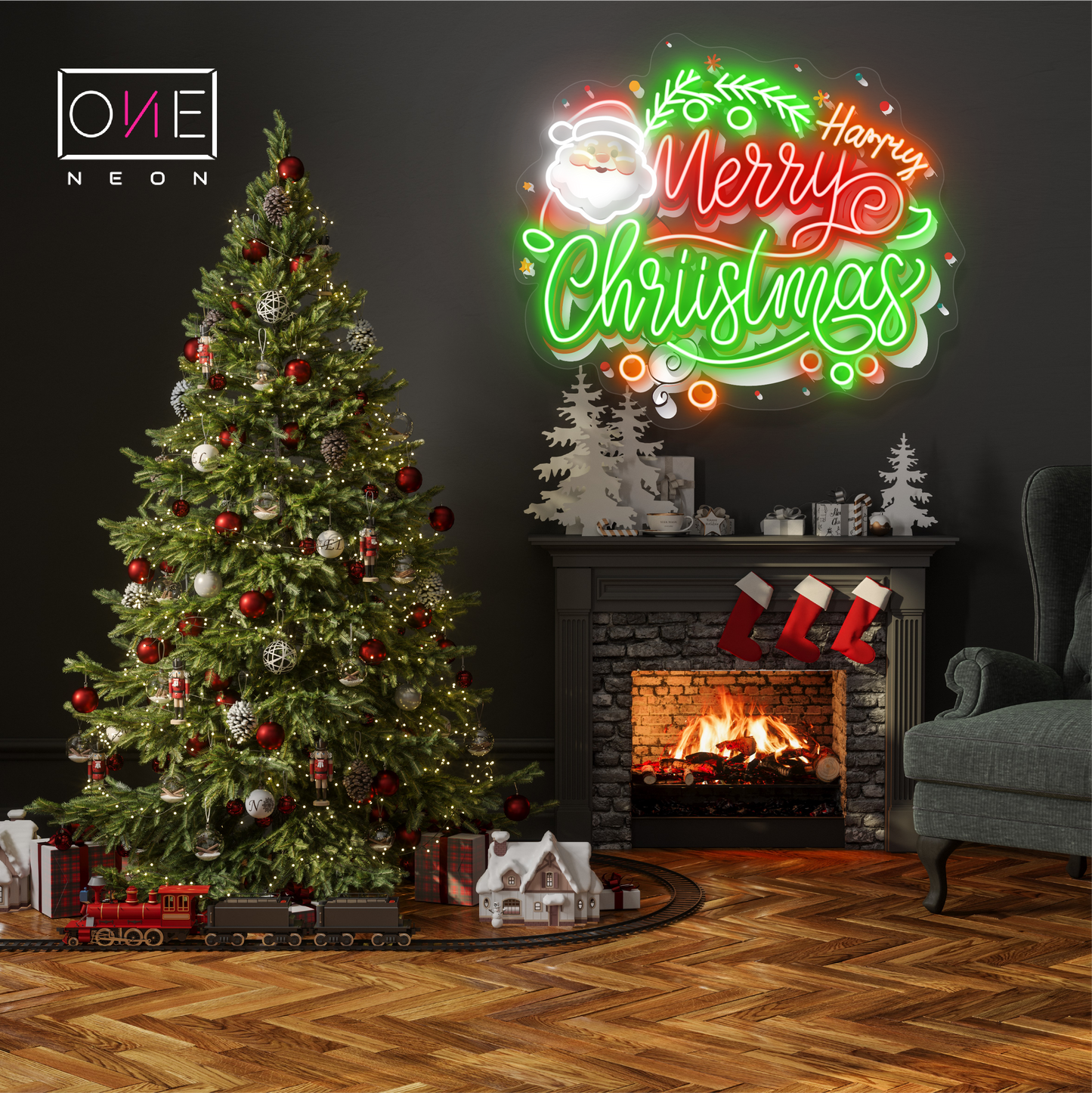 Panneau néon à LED avec illustration de Joyeux Noël du Père Noël