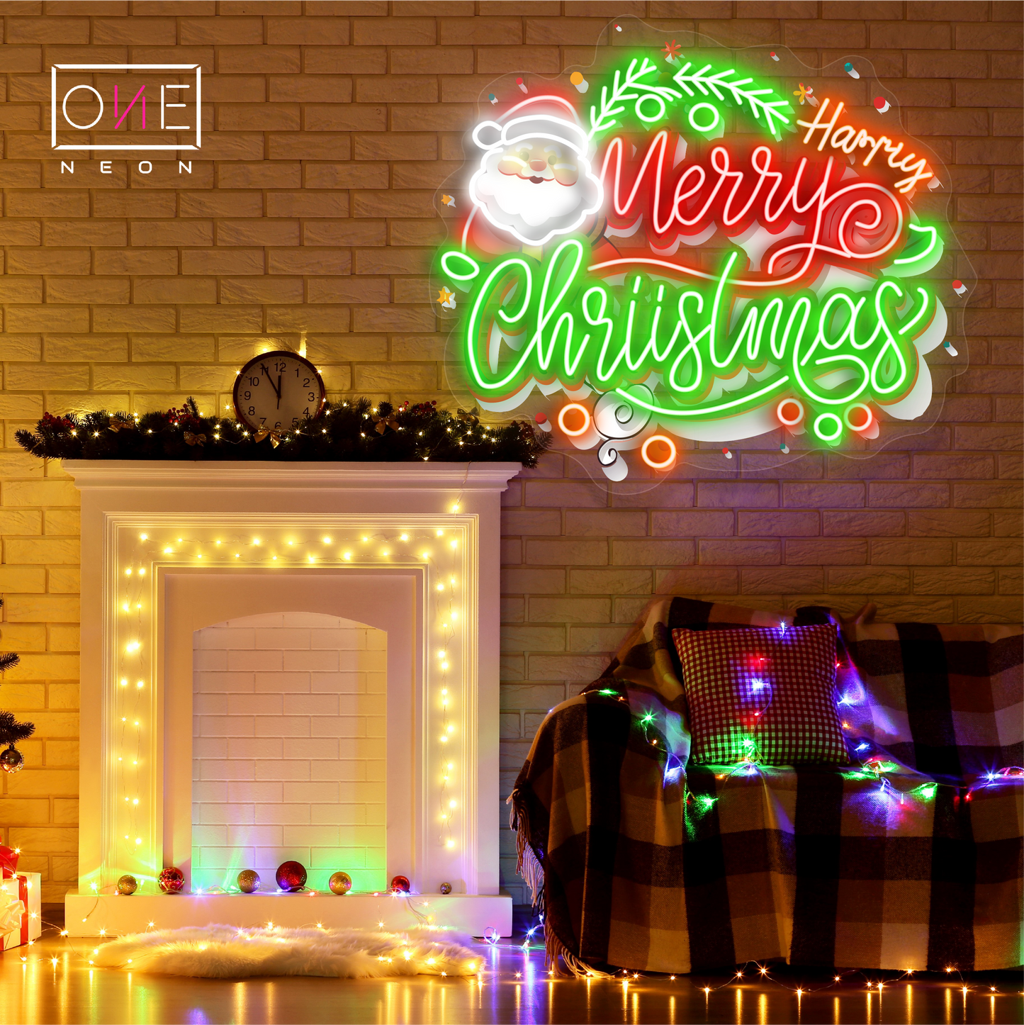 Panneau néon à LED avec illustration de Joyeux Noël du Père Noël
