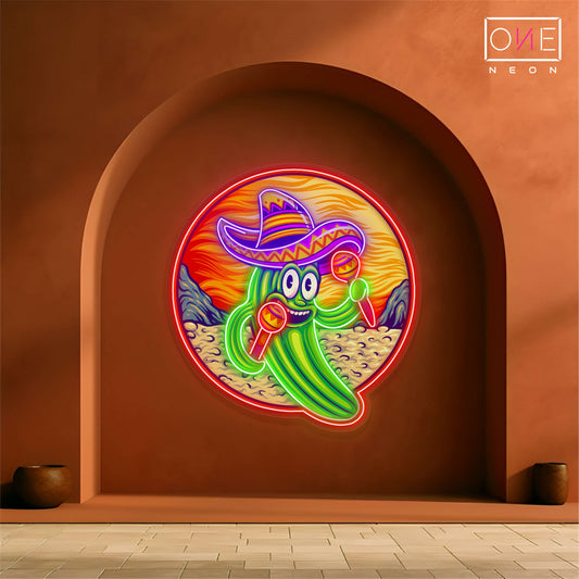 Panneau néon à LED représentant un cactus mexicain amusant