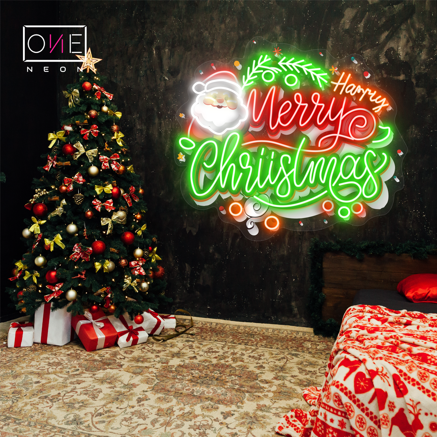 Panneau néon à LED avec illustration de Joyeux Noël du Père Noël