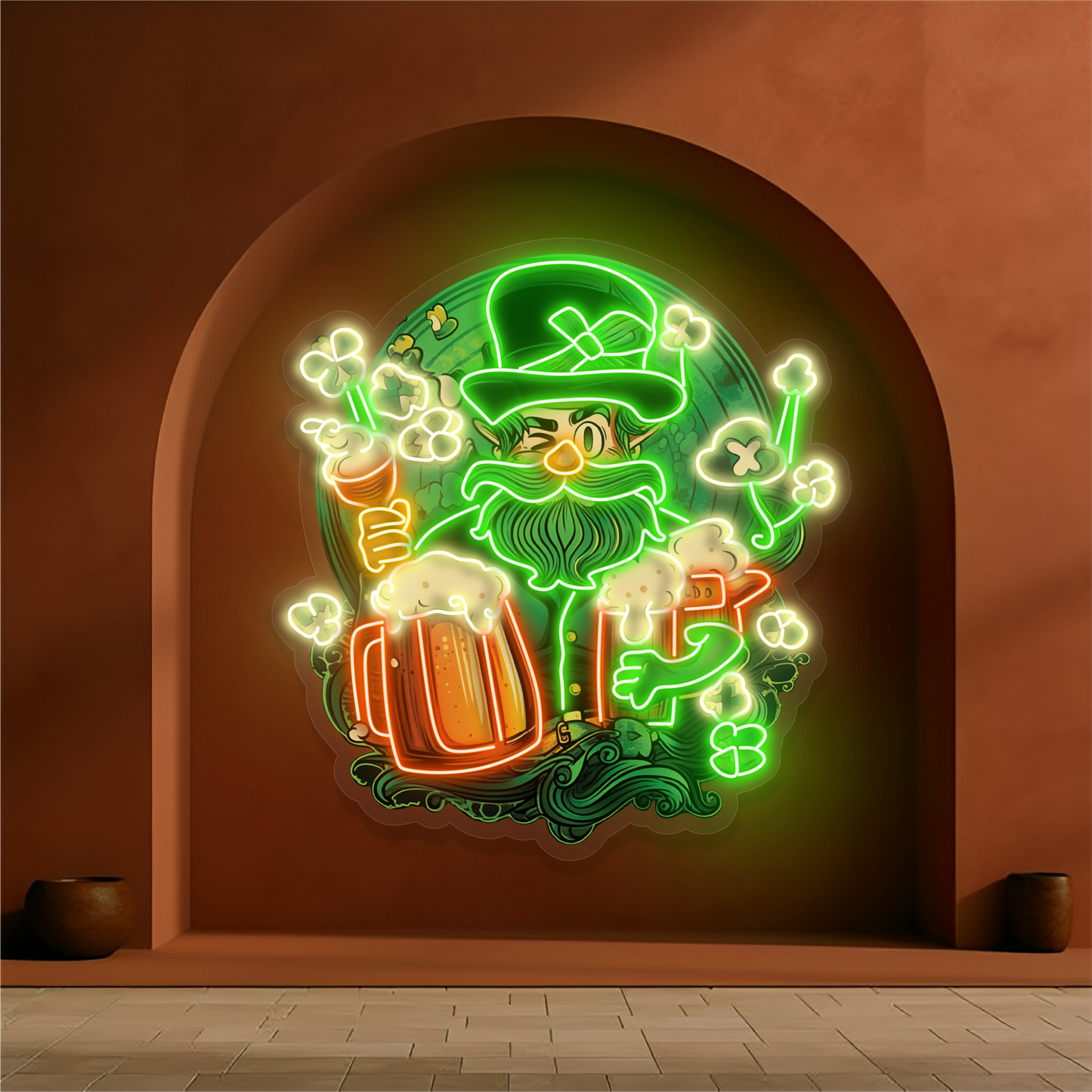 Enseigne au néon à LED Lucky Leprechaun Brew Artwork