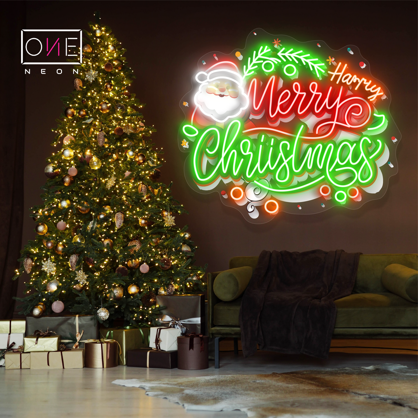 Panneau néon à LED avec illustration de Joyeux Noël du Père Noël