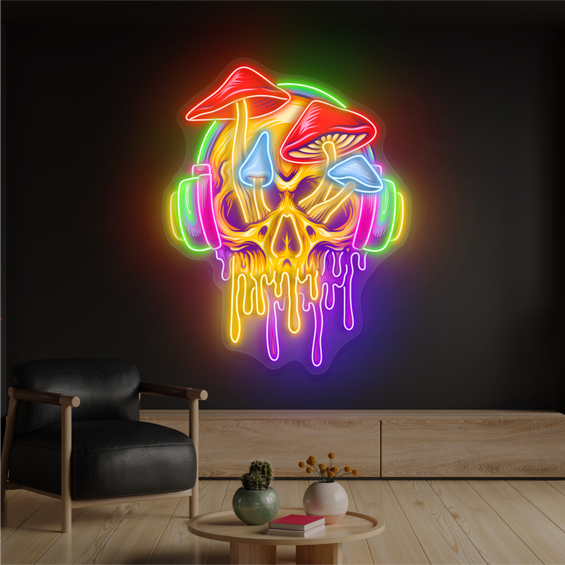Panneau néon LED avec illustration de crâne psychédélique