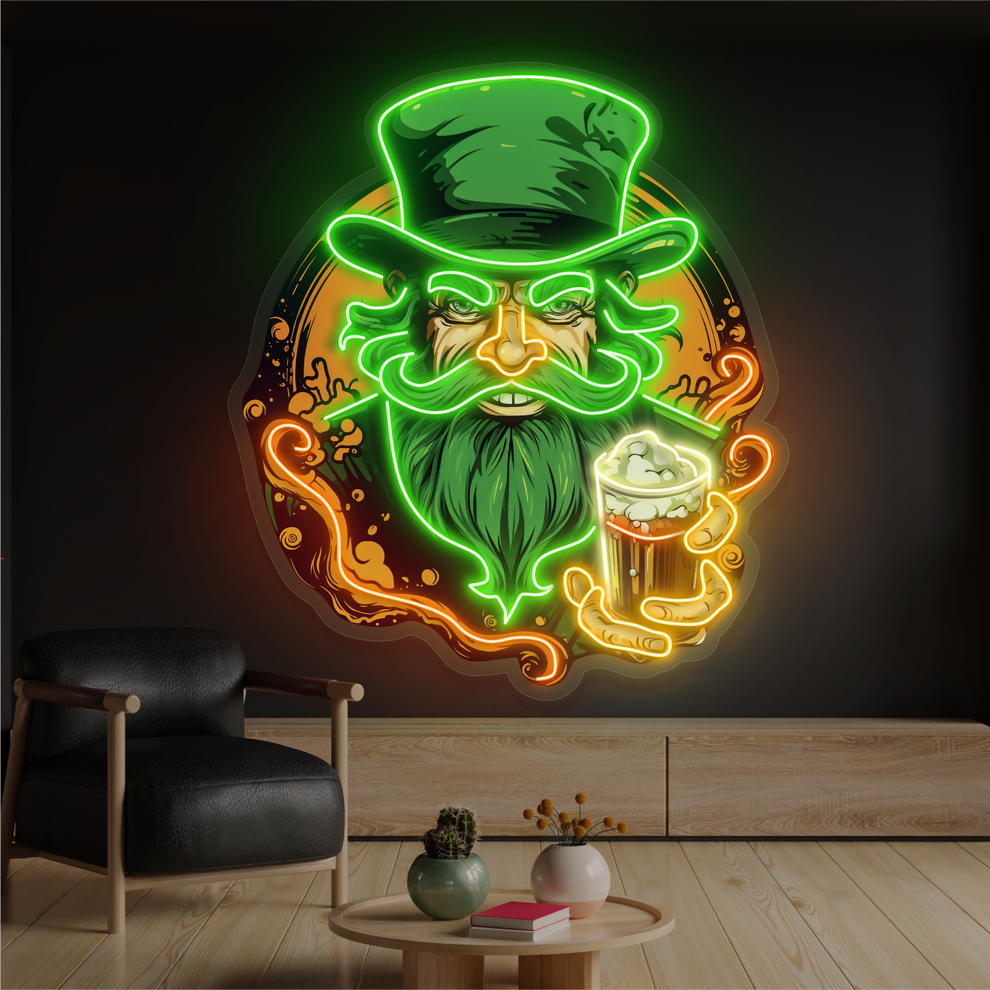 Panneau néon à LED avec illustration de Green Beard Brew