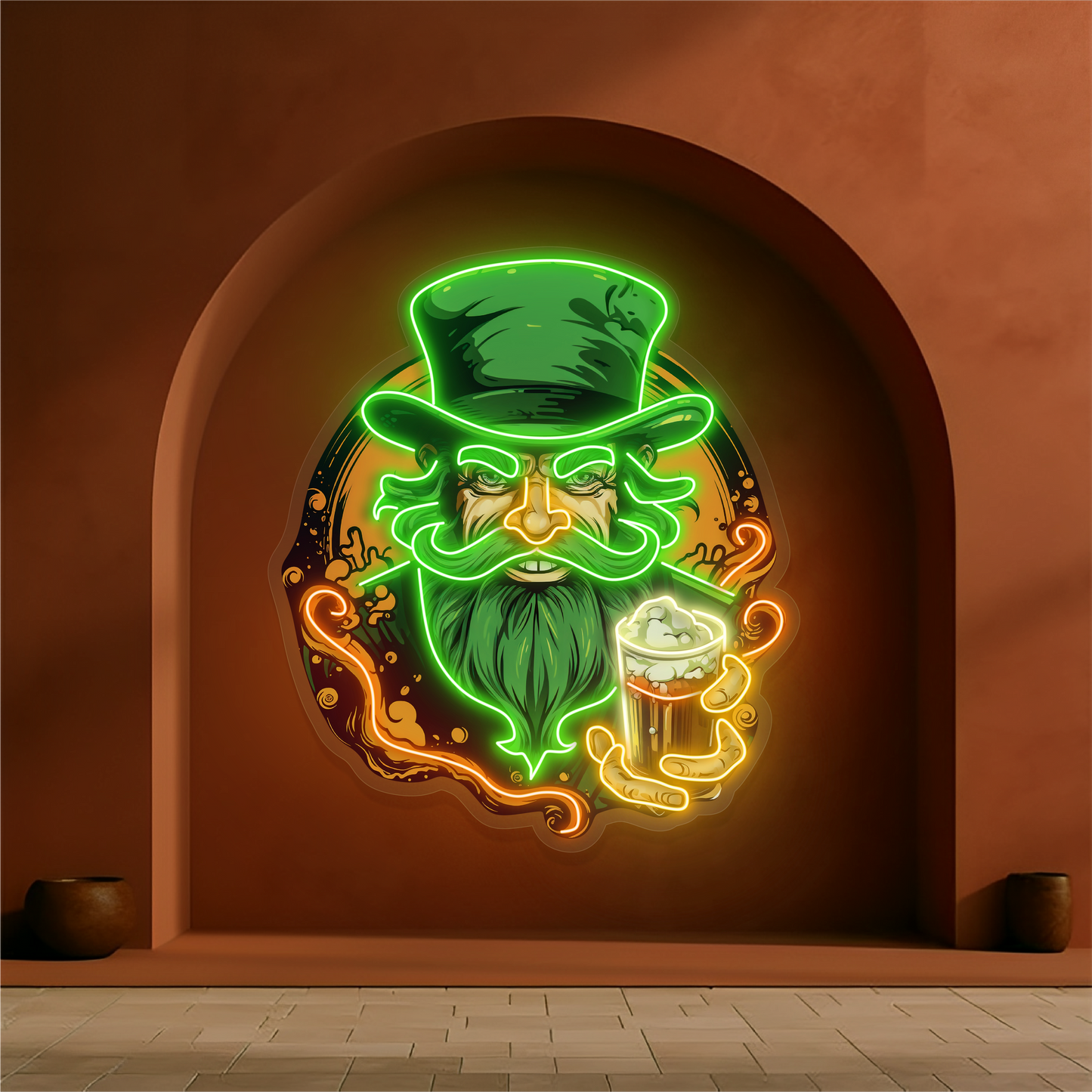 Panneau néon à LED avec illustration de Green Beard Brew
