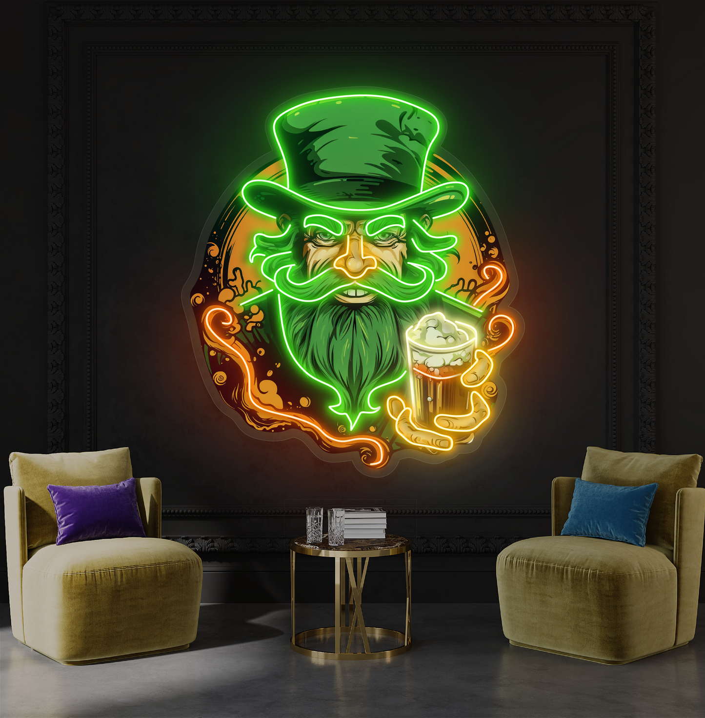 Panneau néon à LED avec illustration de Green Beard Brew