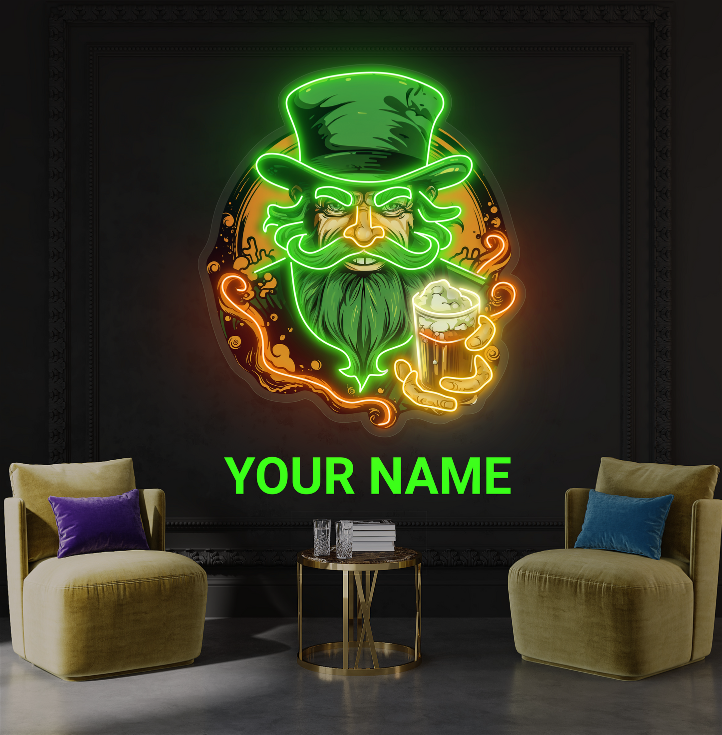 Panneau néon à LED avec illustration de Green Beard Brew