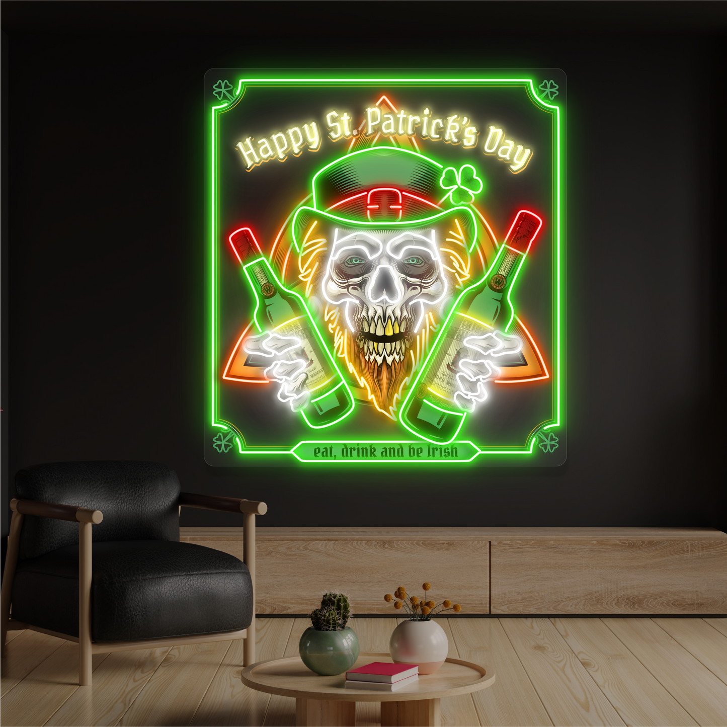 Enseigne au néon à LED représentant un crâne de Saint-Patrick