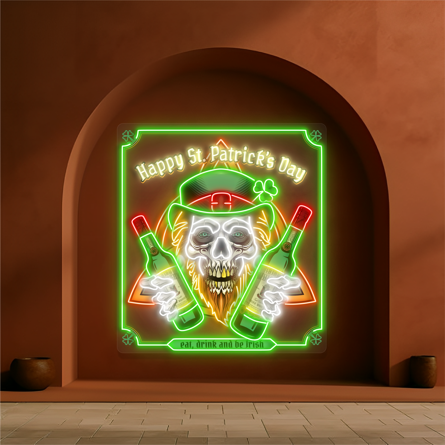 Enseigne au néon à LED représentant un crâne de Saint-Patrick