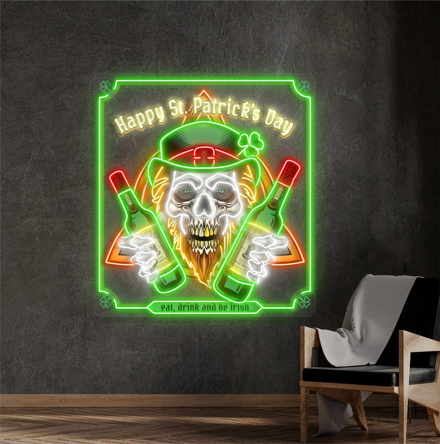 Enseigne au néon à LED représentant un crâne de Saint-Patrick