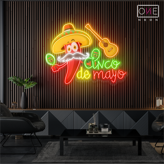 Enseigne au néon LED, œuvre d'art Cinco de Mayo