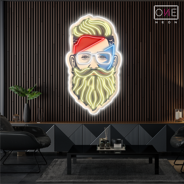 Enseigne au néon à LED représentant un barbier barbu