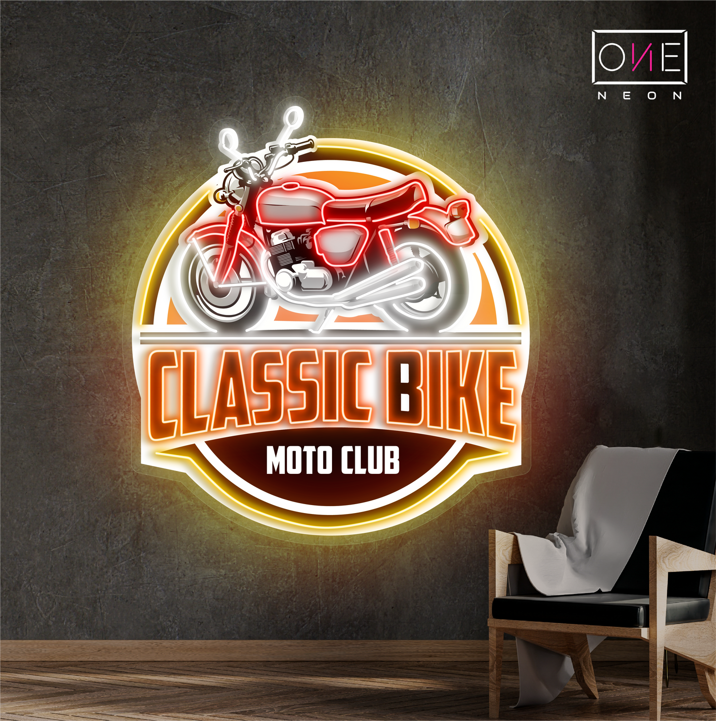 Panneau néon à LED représentant une œuvre d'art classique sur un vélo