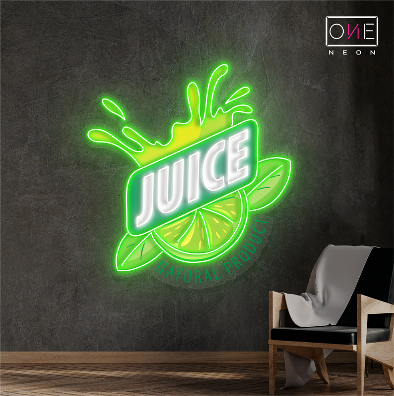Enseigne au néon à LED avec illustration de jus de citron
