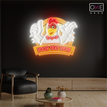 Enseigne au néon LED personnalisée avec illustration de poulet souriant