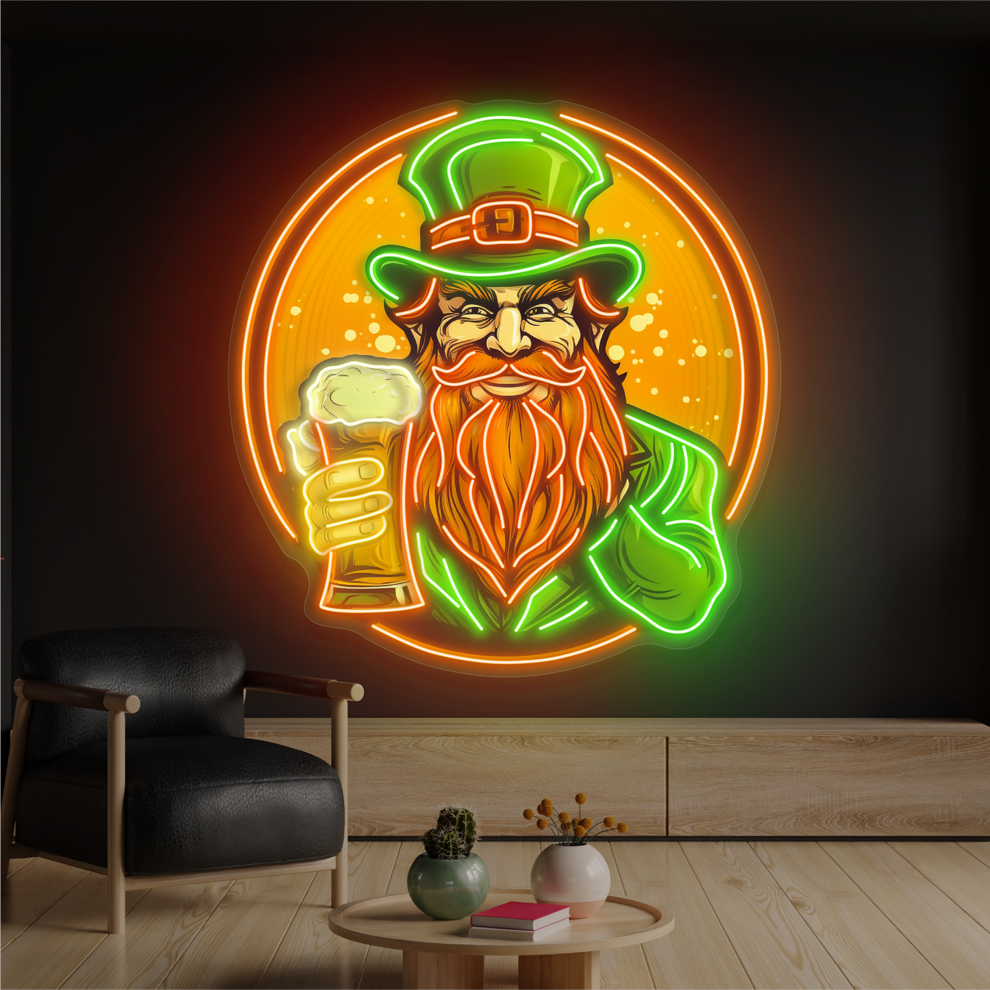 Panneau néon à LED avec illustration de toast de Leprechaun