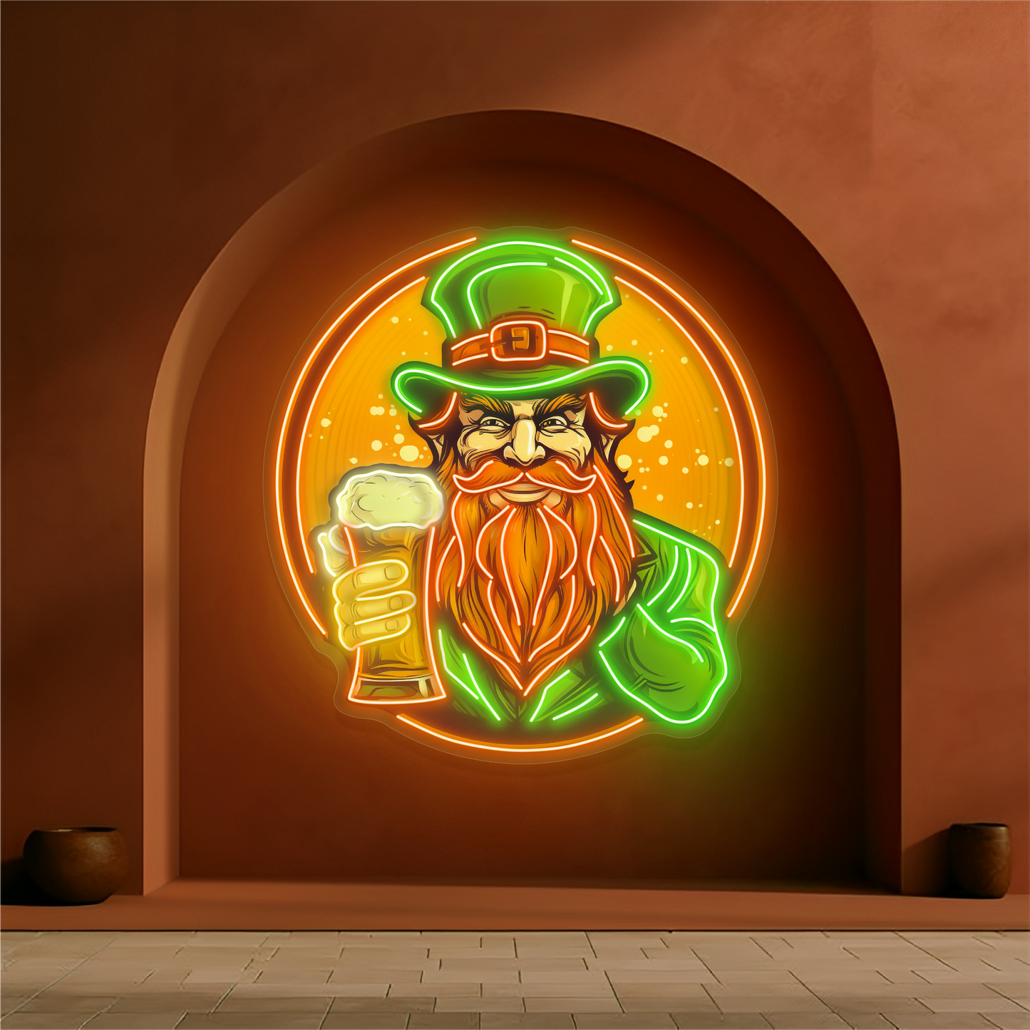 Panneau néon à LED avec illustration de toast de Leprechaun