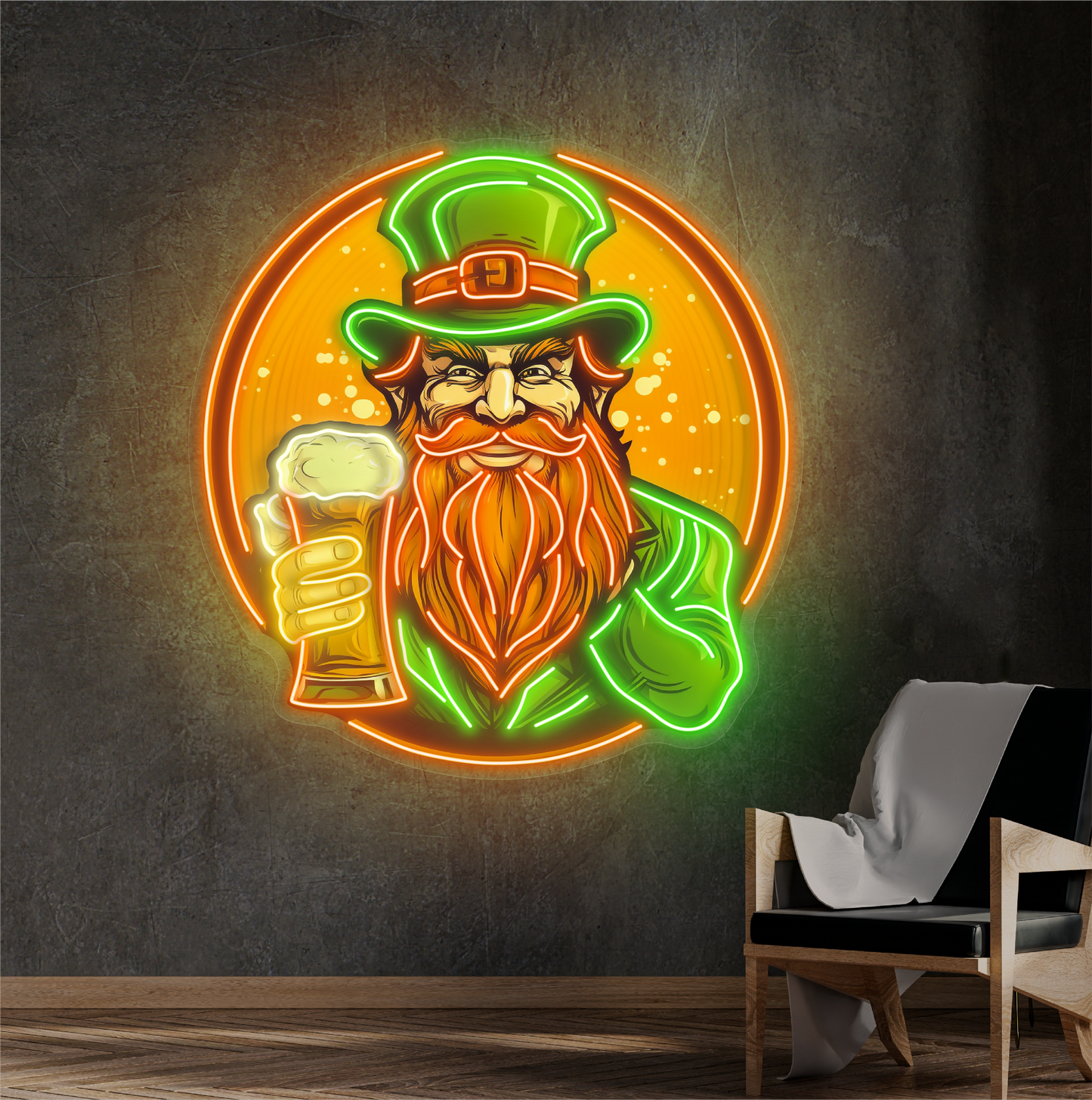 Panneau néon à LED avec illustration de toast de Leprechaun