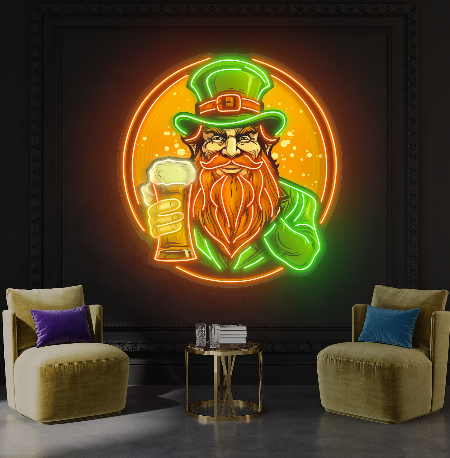 Panneau néon à LED avec illustration de toast de Leprechaun