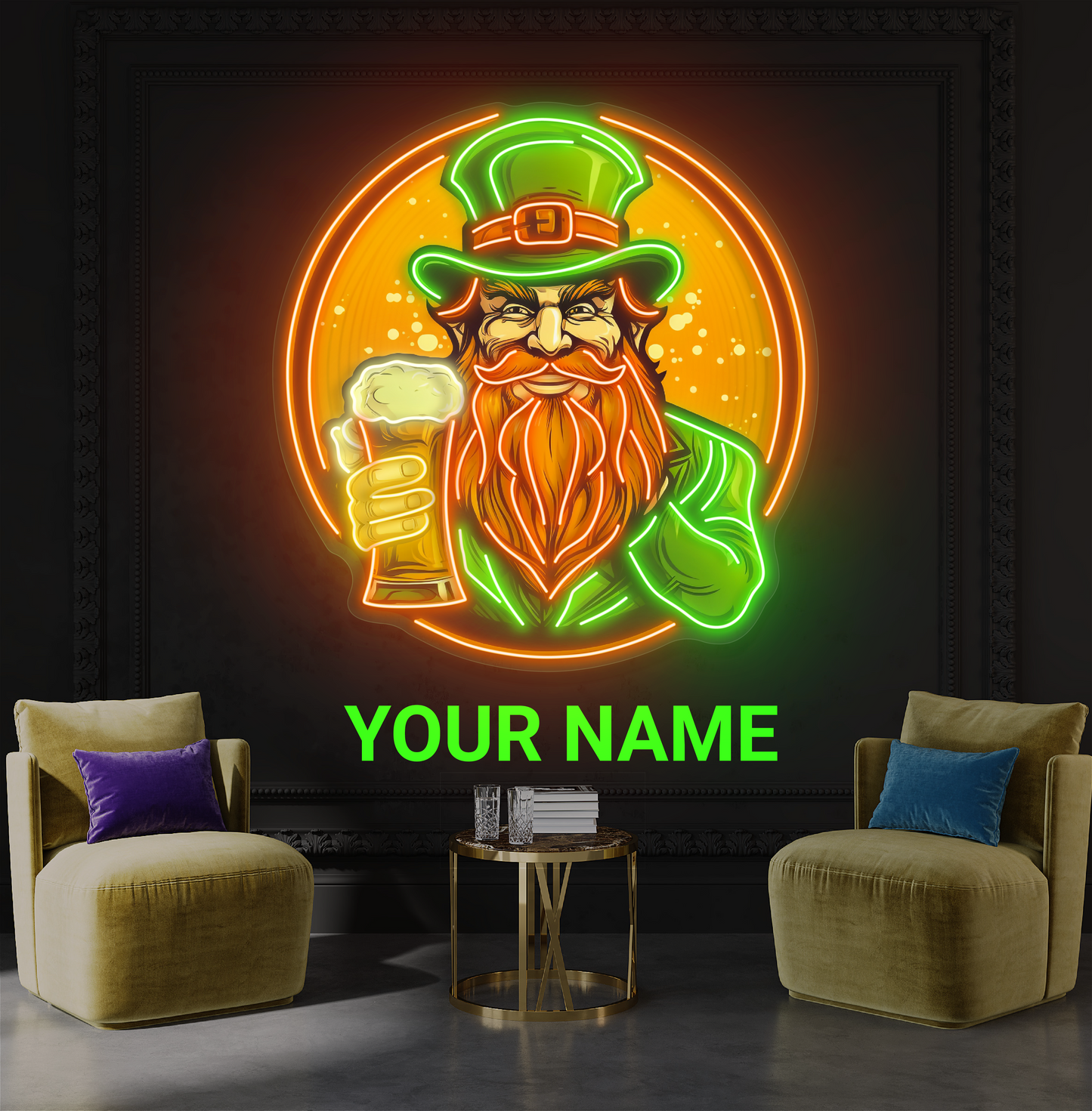 Panneau néon à LED avec illustration de toast de Leprechaun