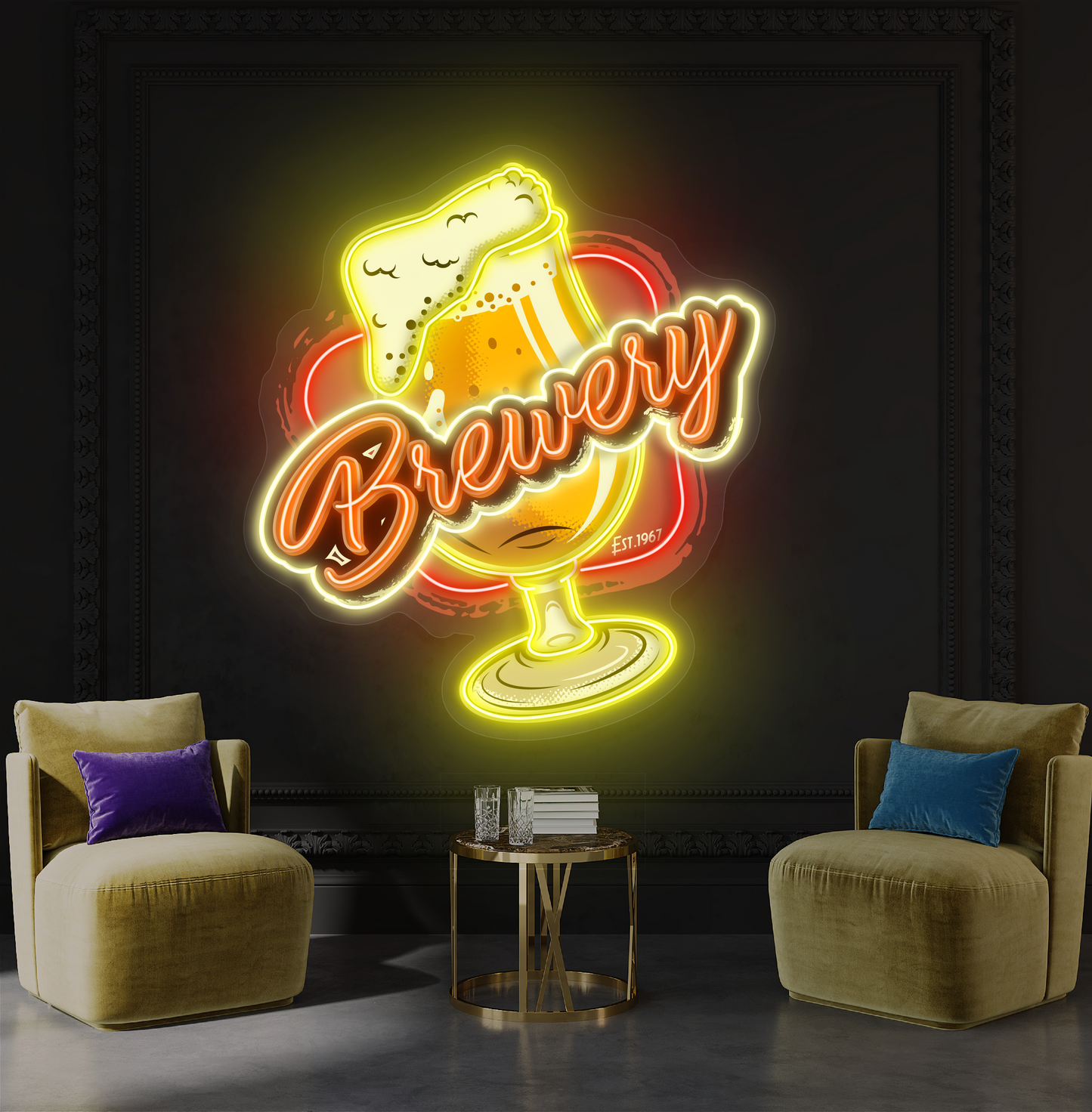 Enseigne au néon à LED avec illustration de bière de brasserie