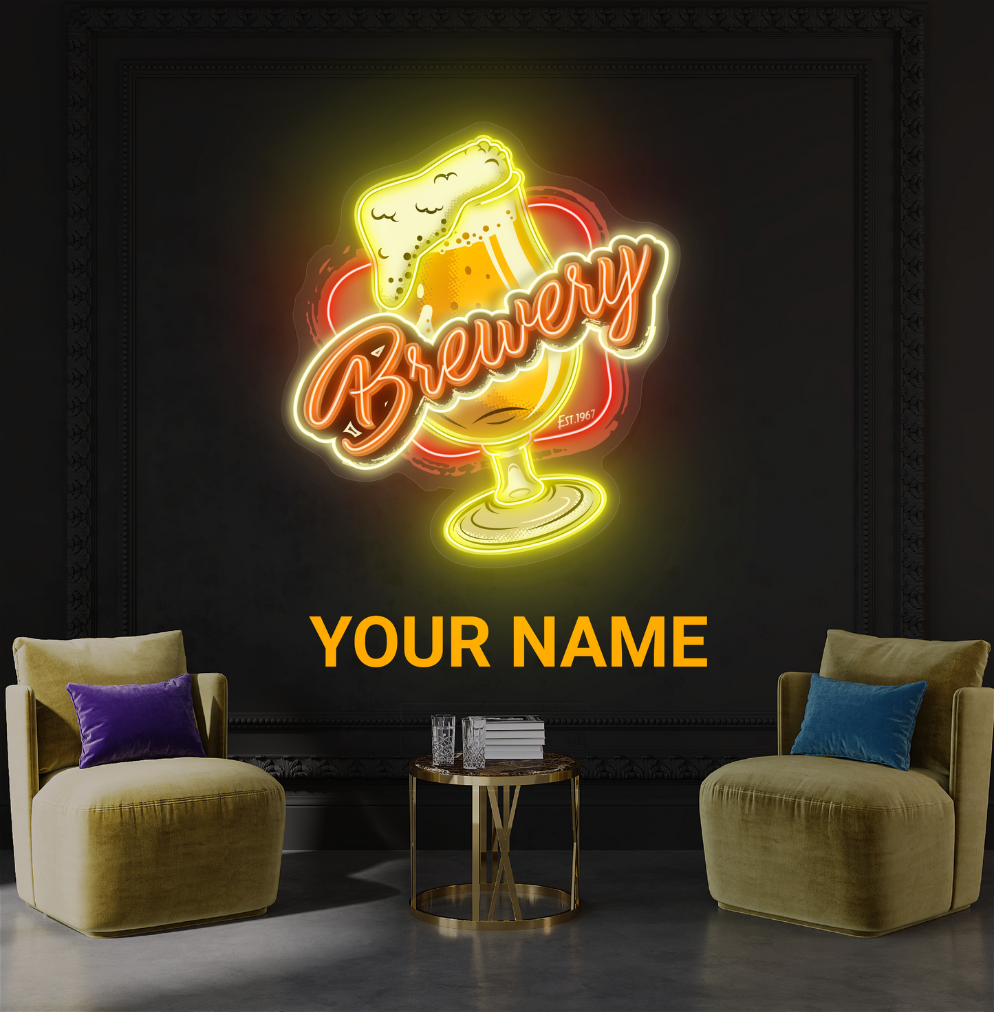 Enseigne au néon à LED avec illustration de bière de brasserie