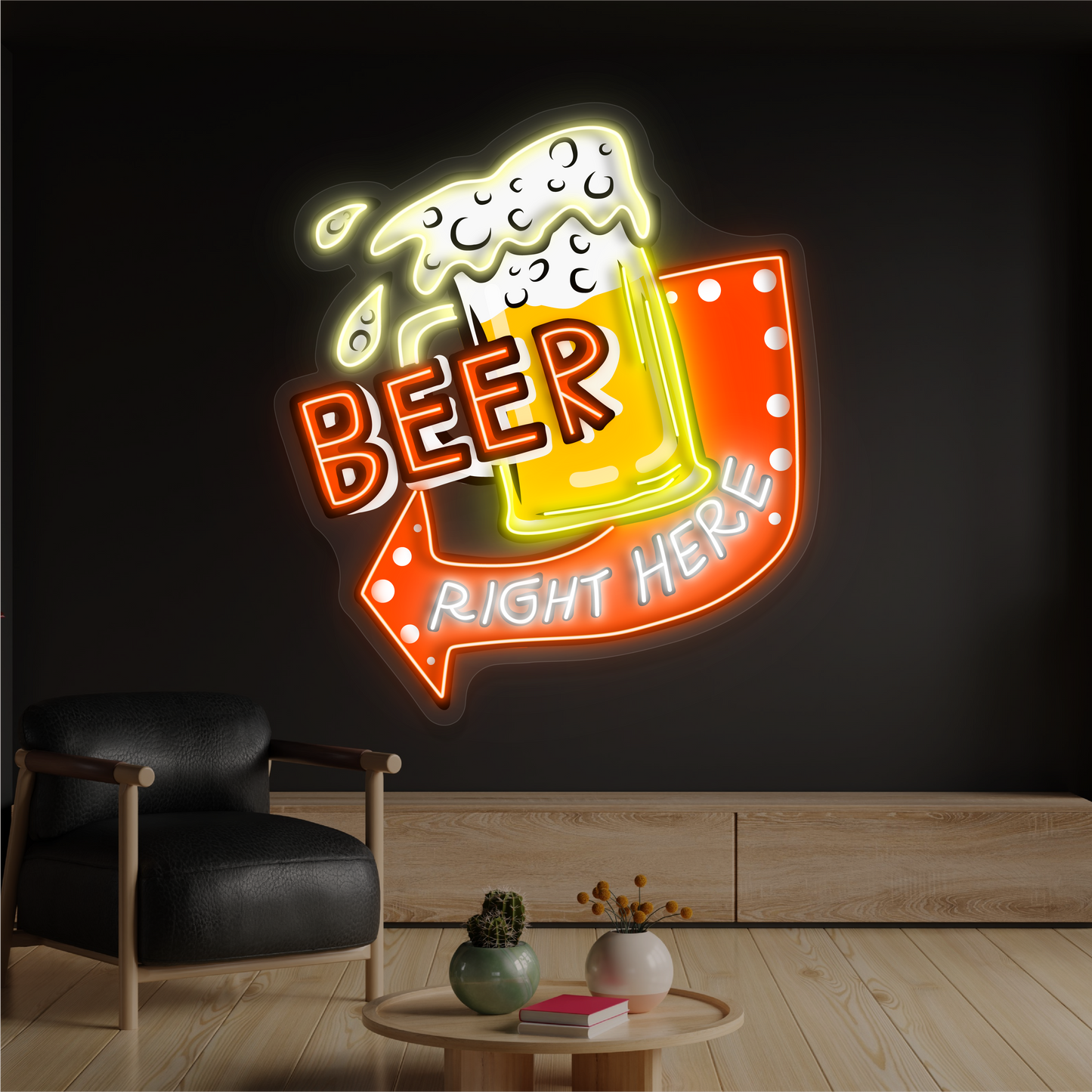 Panneau néon à LED Beer Right Here