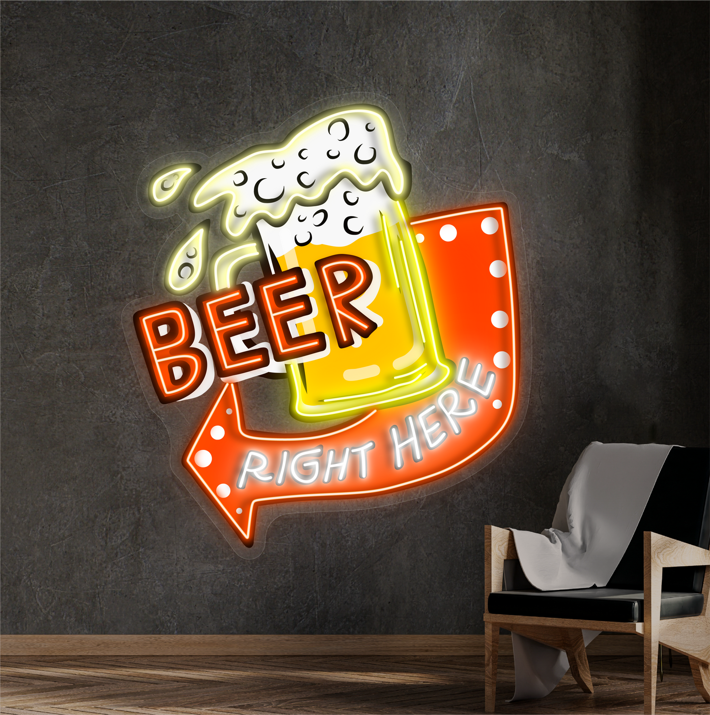 Panneau néon à LED Beer Right Here