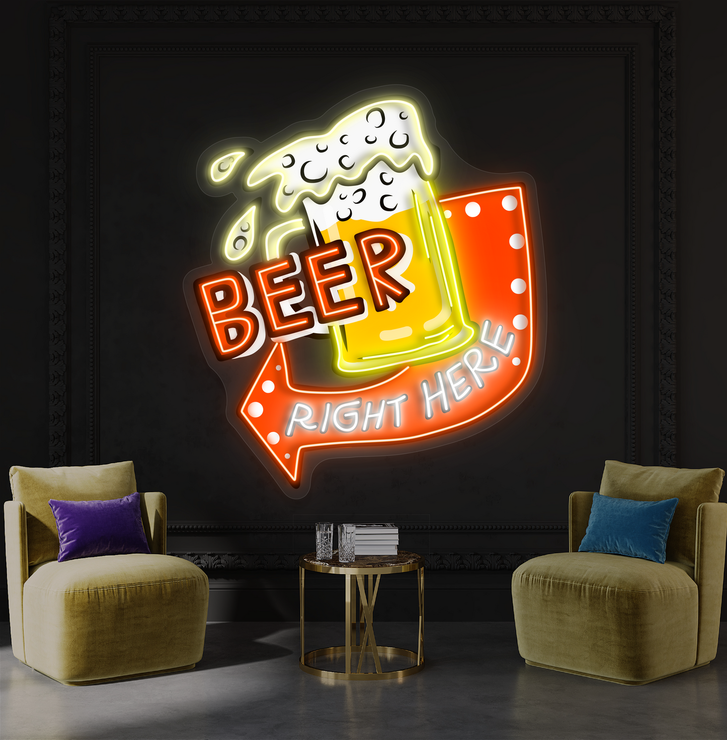 Panneau néon à LED Beer Right Here