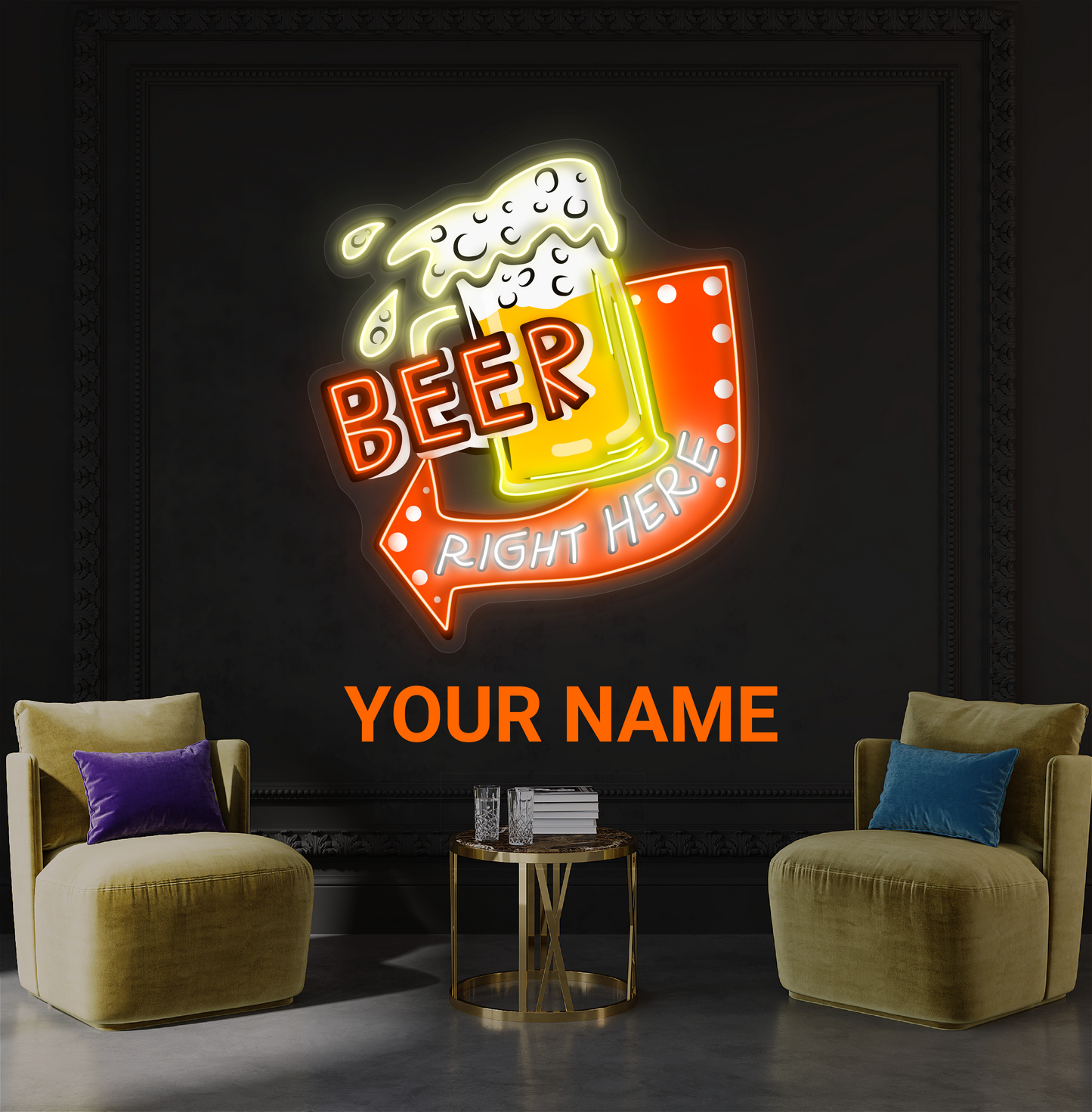 Panneau néon à LED Beer Right Here