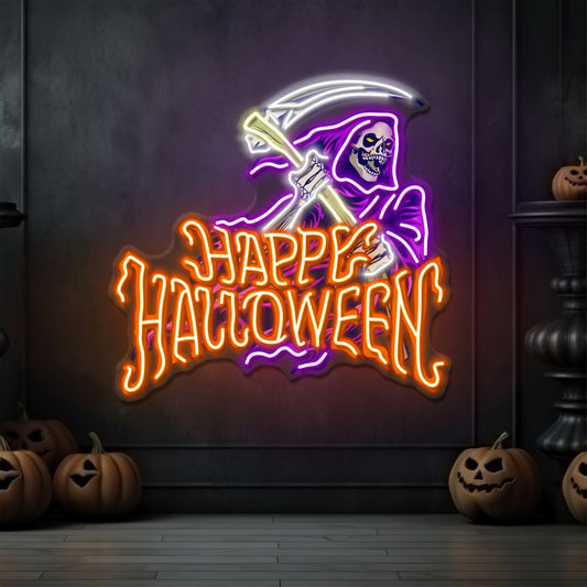 Grim Reaper Happy Halloween LED Neon Sign