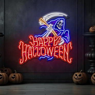 Grim Reaper Happy Halloween LED Neon Sign