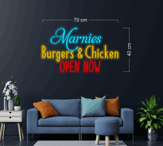 Marnies Burgers & Chicken Open Now | LED Neon Sign