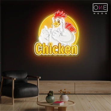 Panneau néon à LED avec illustration de poulet de Clucky