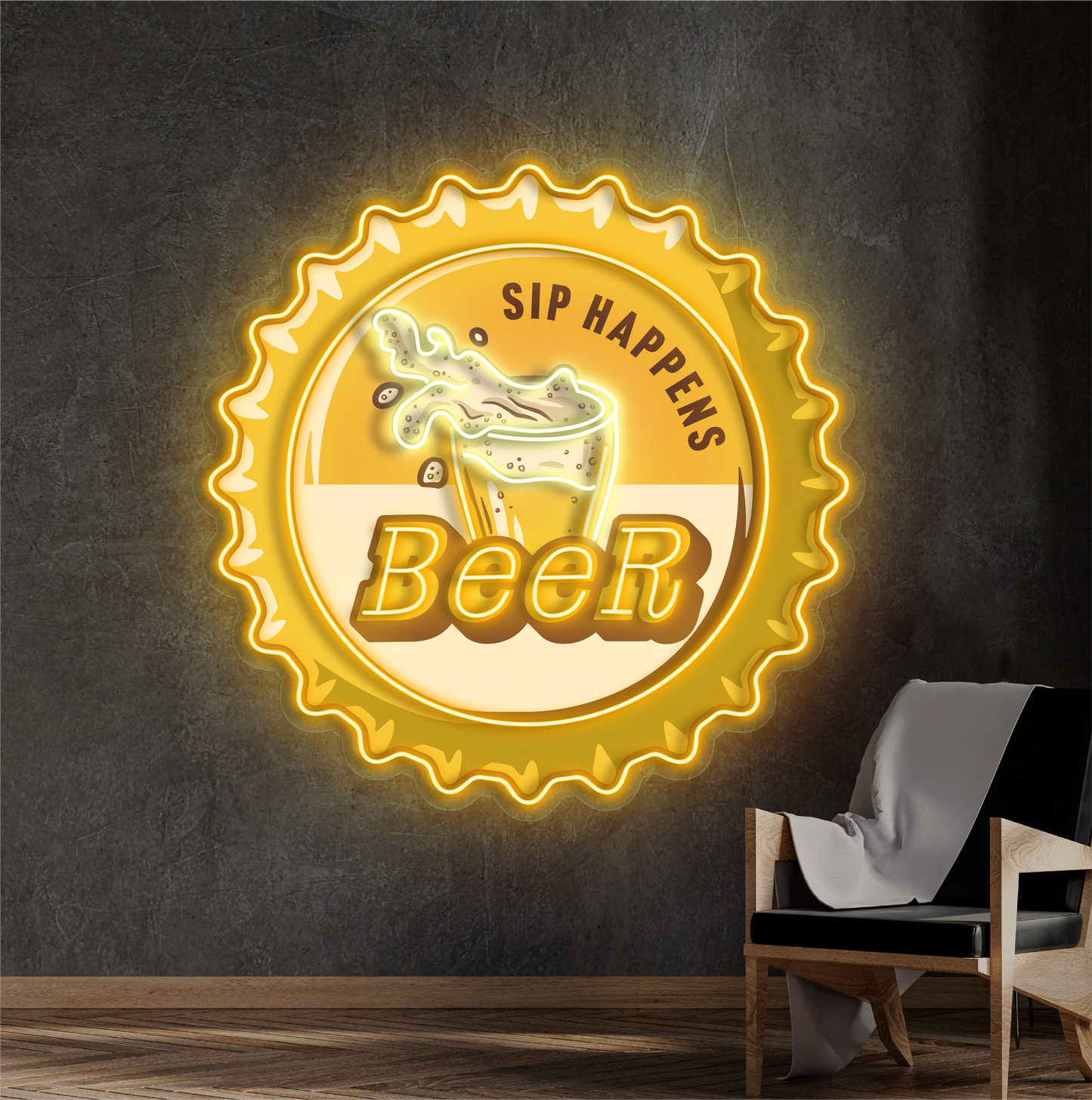 Enseigne au néon à LED avec illustration de bière Sip Happens