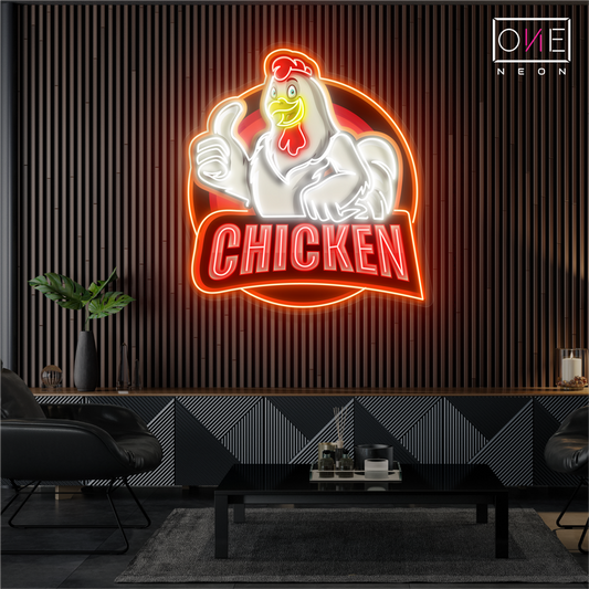 Panneau néon LED avec illustration de poulet personnalisée