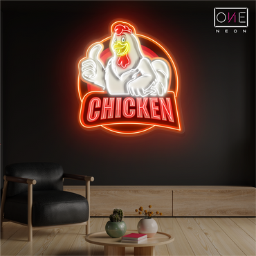 Panneau néon LED avec illustration de poulet personnalisée