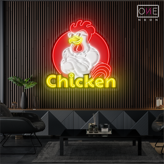 Panneau néon à LED avec illustration de poulet