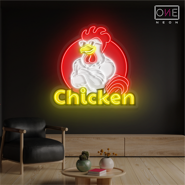 Panneau néon à LED avec illustration de poulet