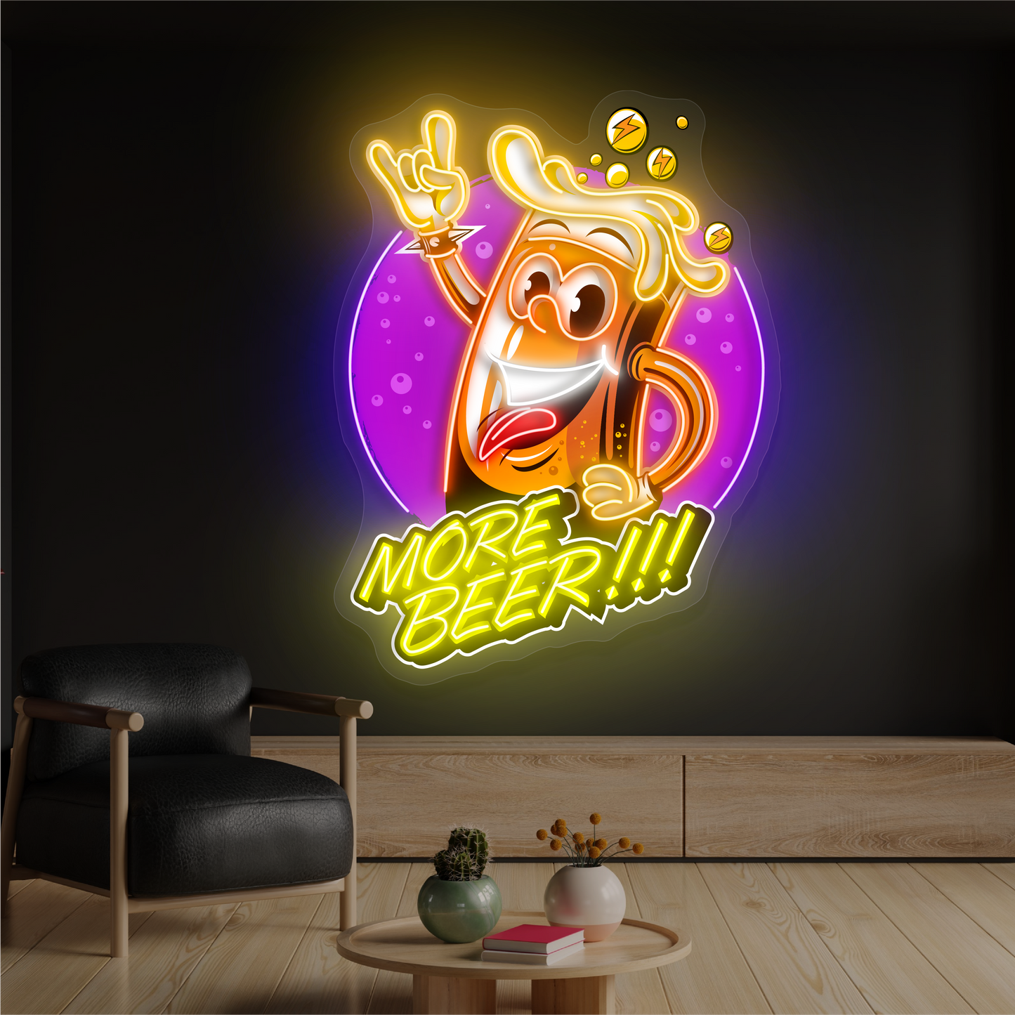Encore de la bière !!! Enseigne au néon à LED avec illustration