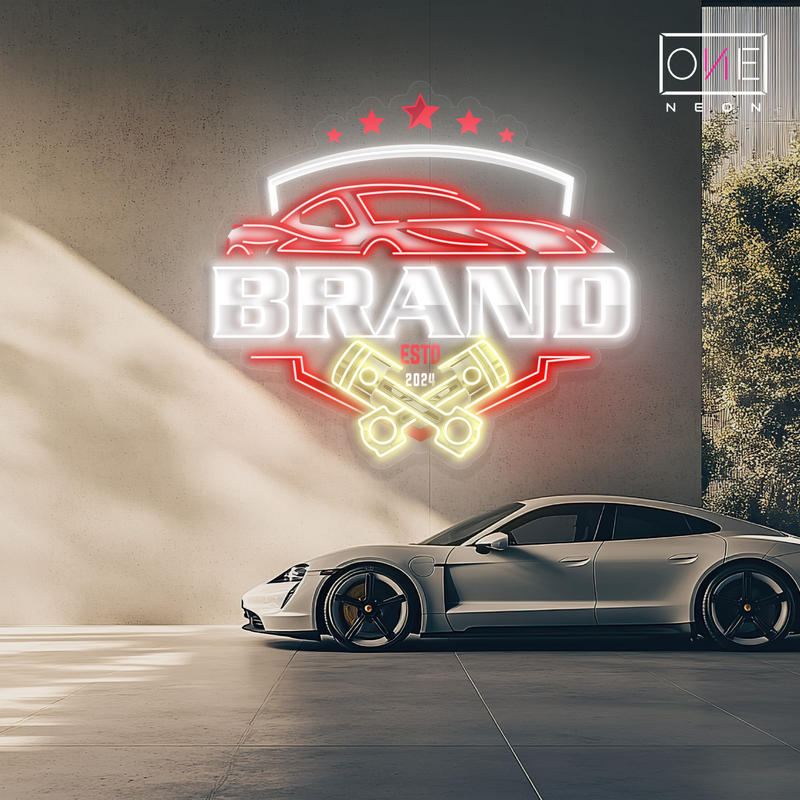 Enseigne au néon à LED avec illustration de marque de voiture