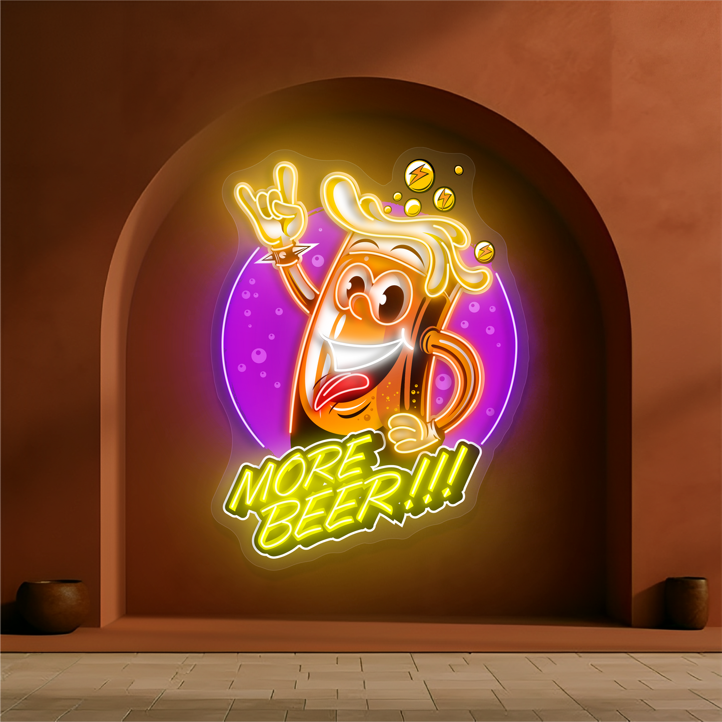 Encore de la bière !!! Enseigne au néon à LED avec illustration