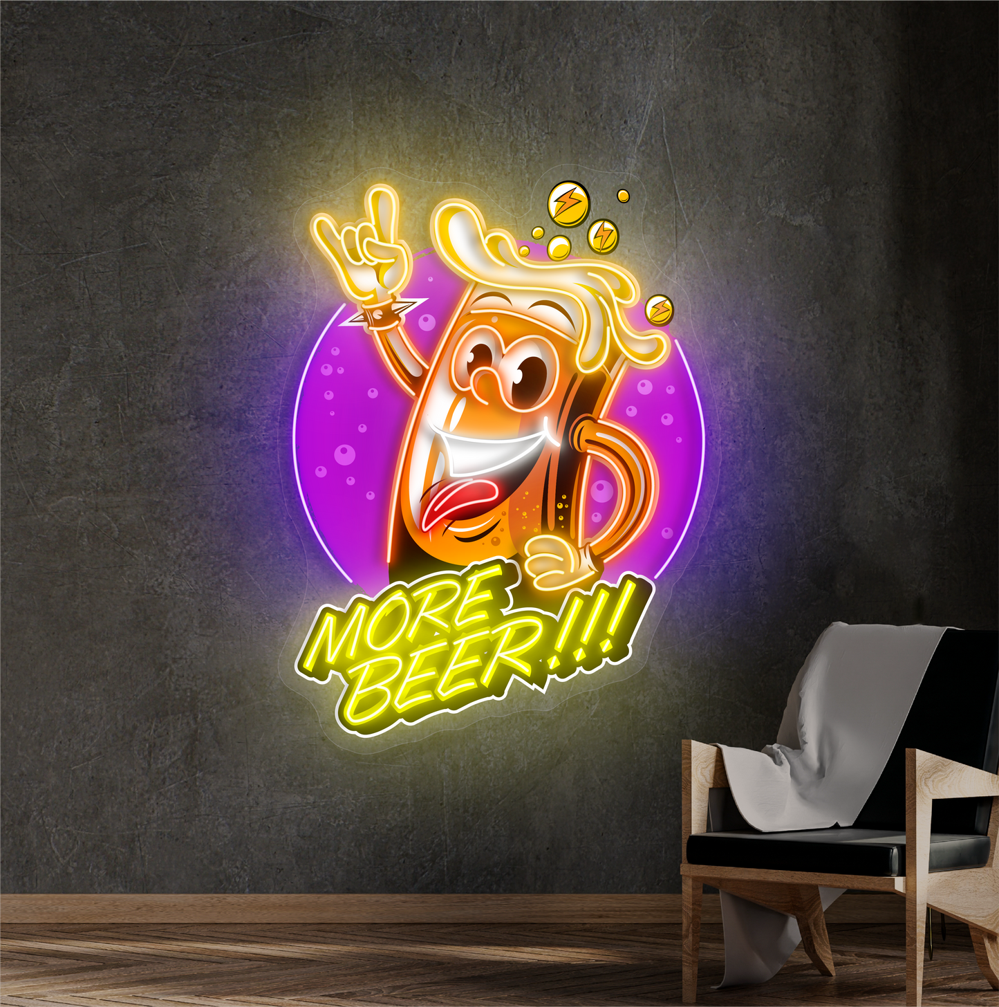 Encore de la bière !!! Enseigne au néon à LED avec illustration
