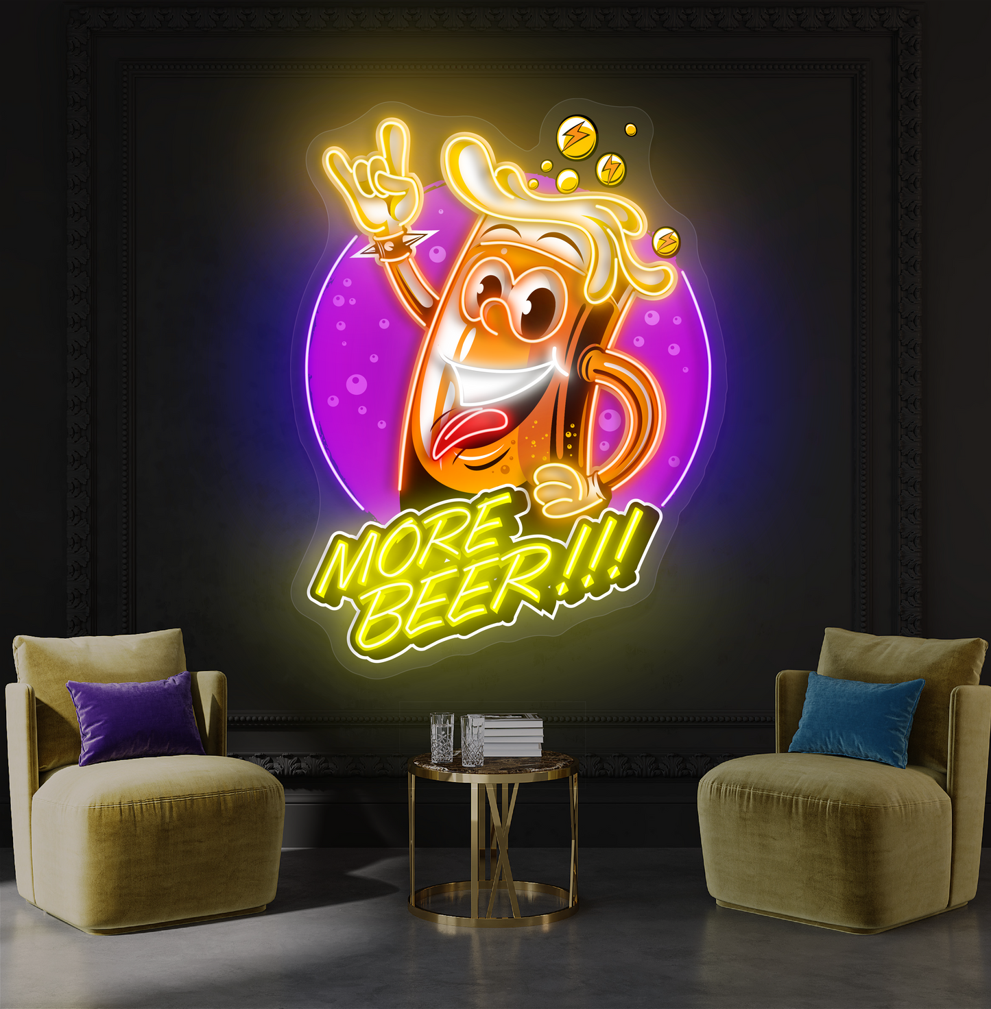 Encore de la bière !!! Enseigne au néon à LED avec illustration