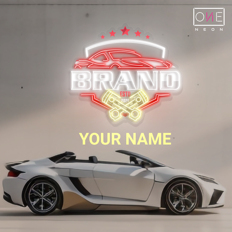 Enseigne au néon à LED avec illustration de marque de voiture
