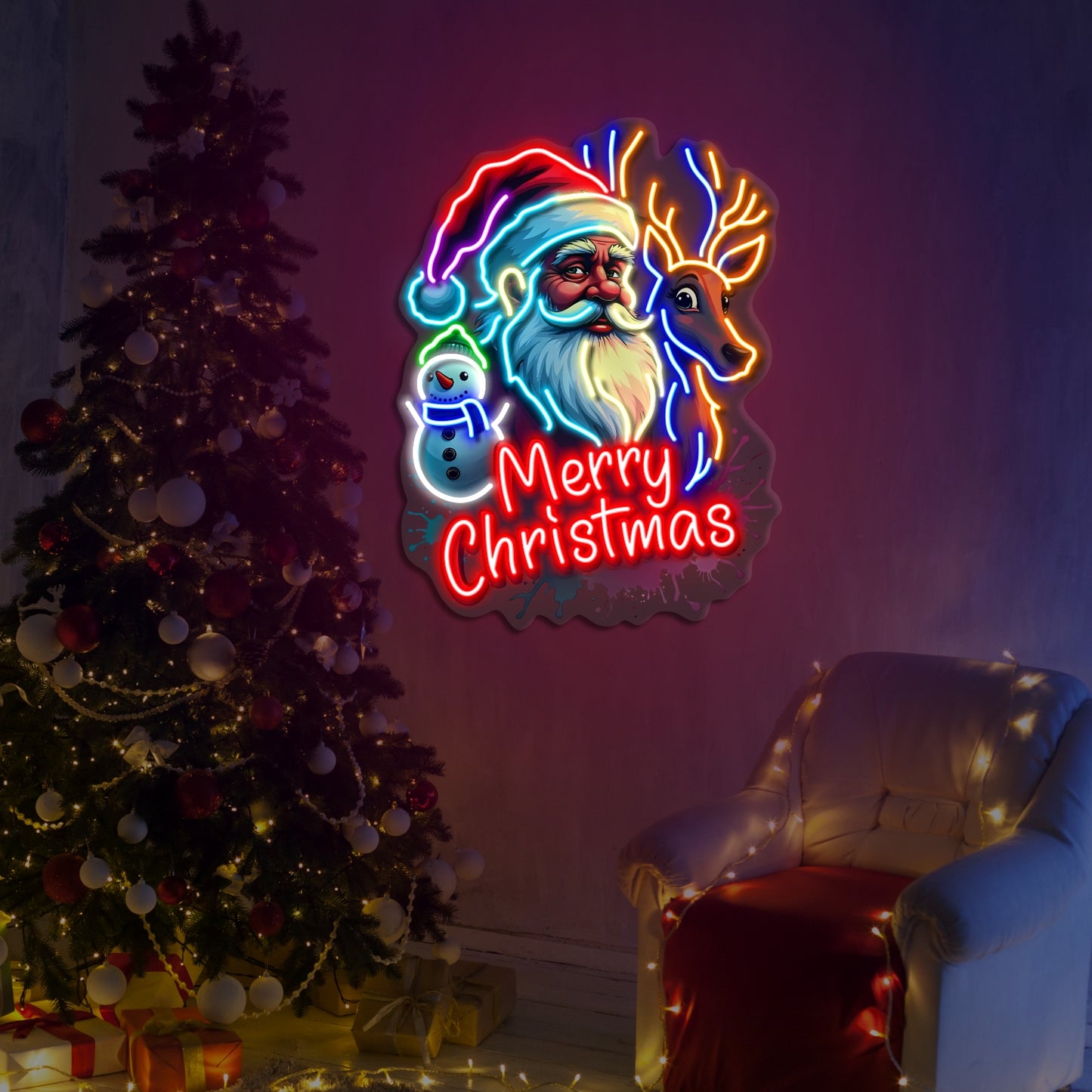 Santa Merry Christmas Artwork LED Neon Sign